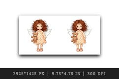 Watercolor cute angel girl with curly hair Christmas New Year winter print 20 oz tumbler skinny mug wrap clipart t-shirt sublimation printable design