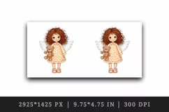 Watercolor cute angel girl with curly hair Christmas New Year winter print 20 oz tumbler skinny mug wrap clipart t-shirt sublimation printable design