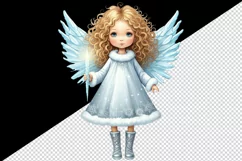 Watercolor cute angel girl with curly hair Christmas New Year winter print 20 oz tumbler skinny mug wrap clipart t-shirt sublimation printable design