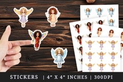 Watercolor cute angel girl with curly hair wings wearing dress Christmas New Year winter print sticker sheet stickers printable sublimation design png