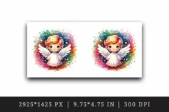 Watercolor cute angel surrounded by swirl of colorful magical sparkles print 20oz tumbler skinny mug wrap clipart t-shirt sublimation printable design