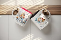 Watercolor cute angel with bells Merry Christmas quote New Year winter print 20oz tumbler skinny mug wrap clipart t-shirt sublimation printable design