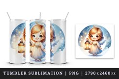 Watercolor cute angel with bells Merry Christmas quote New Year winter print 20oz tumbler skinny mug wrap clipart t-shirt sublimation printable design