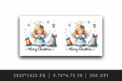 Watercolor cute angel with bells Merry Christmas quote New Year winter print 20oz tumbler skinny mug wrap clipart t-shirt sublimation printable design