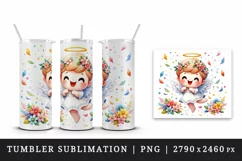 Watercolor cute angel with big smile dancing among flower petals print 20 oz tumbler skinny mug wrap clipart t-shirt sublimation printable design