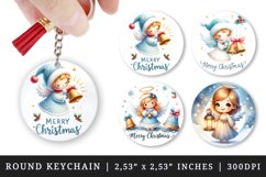 Watercolor cute angel with christmas bells Merry Christmas quote New Year winter print round keychain keychains sublimation design