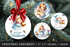 Watercolor cute angel with christmas bells Merry Christmas quote New Year winter print round ornament ornaments sublimation design