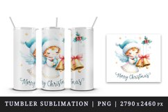 Watercolor cute angel with Christmas bells Merry Christmas quote print 20 oz tumbler skinny mug wrap clipart t-shirt sublimation printable design