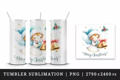 Watercolor cute angel with Christmas bells Merry Christmas quote print 20 oz tumbler skinny mug wrap clipart t-shirt sublimation printable design