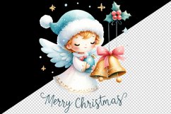 Watercolor cute angel with Christmas bells Merry Christmas quote print 20 oz tumbler skinny mug wrap clipart t-shirt sublimation printable design