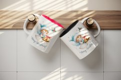 Watercolor cute angel with Christmas bells Merry Christmas quote print 20 oz tumbler skinny mug wrap clipart t-shirt sublimation printable design