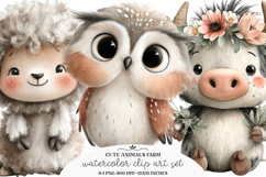Watercolor cute animal farm clipart - cute animal farm PNG Product Image 1