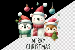 Watercolor cute animals festive hat scarve Merry Christmas quote print 20 oz tumbler skinny mug wrap clipart t-shirt sublimation printable design