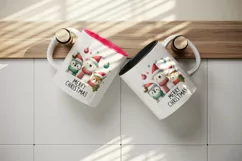 Watercolor cute animals festive hat scarve Merry Christmas quote print 20 oz tumbler skinny mug wrap clipart t-shirt sublimation printable design