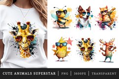 Watercolor cute animals superstar sublimation designs bundle Product Image 1