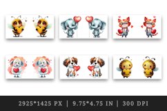 Watercolor cute bee, dog, cat, elephant, sheep holding heart design wrap sublimation bundle for customize your mug