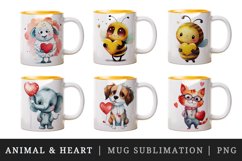 Watercolor cute bee, dog, cat, elephant, sheep holding heart design wrap sublimation bundle for customize your mug
