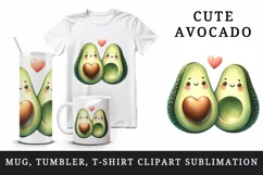 Watercolor cute avocados heart standing side by side love for Valentine Day print tumbler skinny mug wrap clipart t-shirt sublimation printable design