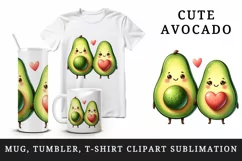 Watercolor cute avocados heart standing side by side love for Valentine Day print tumbler skinny mug wrap clipart t-shirt sublimation printable design