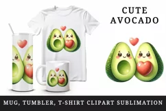 Watercolor cute avocados heart standing side by side love for Valentine Day print tumbler skinny mug wrap clipart t-shirt sublimation printable design