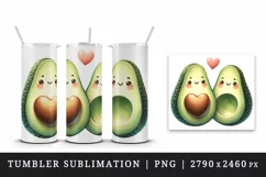 Watercolor cute avocados heart standing side by side love for Valentine Day print tumbler skinny mug wrap clipart t-shirt sublimation printable design