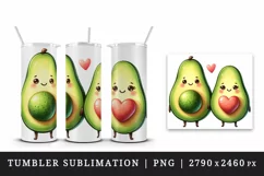 Watercolor cute avocados heart standing side by side love for Valentine Day print tumbler skinny mug wrap clipart t-shirt sublimation printable design