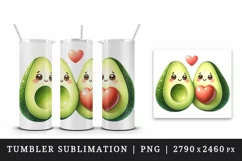 Watercolor cute avocados heart standing side by side love for Valentine Day print tumbler skinny mug wrap clipart t-shirt sublimation printable design