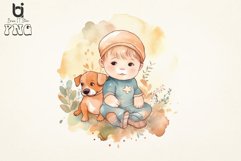 Watercolor Cute Baby Boy and Dog Sublimation png Bundle Product Image 2