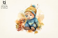 Watercolor Cute Baby Boy and Dog Sublimation png Bundle Product Image 4