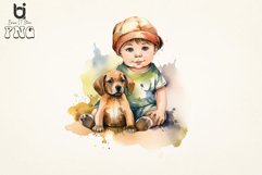 Watercolor Cute Baby Boy and Dog Sublimation png Bundle Product Image 7