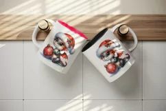 Watercolor cute baby dragon Santa hat gently holding Christmas bauble print 20 oz tumbler skinny mug wrap clipart t-shirt sublimation printable design