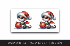 Watercolor cute baby dragon Santa hat gently holding Christmas bauble print 20 oz tumbler skinny mug wrap clipart t-shirt sublimation printable design