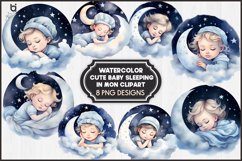 Watercolor Cute Baby Sleeping In Mon Sublimation PNG clipart Product Image 1