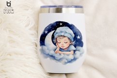 Watercolor Cute Baby Sleeping In Mon Sublimation PNG clipart Product Image 6
