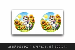 Watercolor cute baby unicorn garden of sunflowers circular format print 20 oz tumbler skinny mug wrap clipart t-shirt sublimation printable design