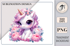 Watercolor unicorn with soft pink peonies – ideal for baby showers and girl designs.