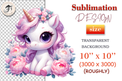 Watercolor unicorn with soft pink peonies – ideal for baby showers and girl designs.