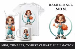 Watercolor cute basketball mom mother woman girl holding ball sport print 20 oz tumbler skinny mug wrap clipart t-shirt sublimation printable design