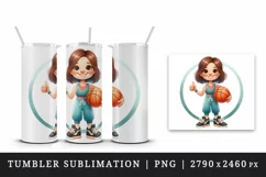 Watercolor cute basketball mom mother woman girl holding ball sport print 20 oz tumbler skinny mug wrap clipart t-shirt sublimation printable design