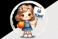 Watercolor cute basketball mom mother woman girl holding sign Go Team print 20 oz tumbler skinny mug wrap clipart t-shirt sublimation printable design