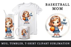 Watercolor cute basketball mom mother woman girl holding sign Go Team print 20 oz tumbler skinny mug wrap clipart t-shirt sublimation printable design