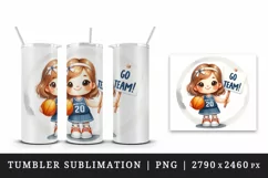 Watercolor cute basketball mom mother woman girl holding sign Go Team print 20 oz tumbler skinny mug wrap clipart t-shirt sublimation printable design