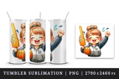Watercolor cute basketball mom mother woman holding foam finger ball print 20 oz tumbler skinny mug wrap clipart t-shirt sublimation printable design