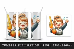 Watercolor cute basketball mom mother woman holding foam finger ball print 20 oz tumbler skinny mug wrap clipart t-shirt sublimation printable design