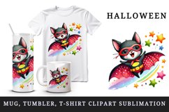 Watercolor cute bat superhero smile colorful stars Halloween print 20 oz tumbler skinny mug wrap clipart t-shirt sublimation printable design
