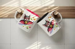 Watercolor cute bat superhero smile colorful stars Halloween print 20 oz tumbler skinny mug wrap clipart t-shirt sublimation printable design