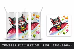 Watercolor cute bat superhero smile colorful stars Halloween print 20 oz tumbler skinny mug wrap clipart t-shirt sublimation printable design