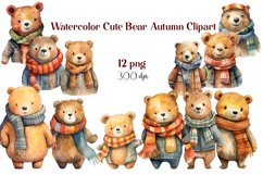 Watercolor Cute Bear Autumn Clipart Sublimation Product Image 1