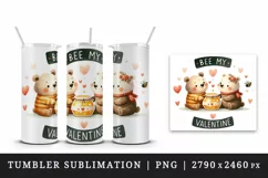 Watercolor cute bear couple hearts honey Bee My Valentine Day quote print 20 oz tumbler skinny mug wrap clipart t-shirt sublimation printable design