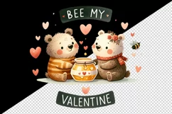 Watercolor cute bear couple hearts honey Bee My Valentine Day quote print 20 oz tumbler skinny mug wrap clipart t-shirt sublimation printable design